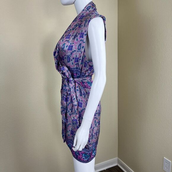 Zara Womens Size S Pasiley Floral Satin Wrap Mini Dress Boho Party Preppy Resort - Picture 11 of 16